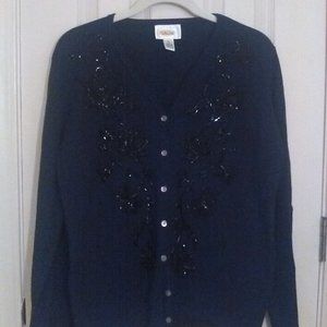 Talbots Black Cotton Sweater w/ Beaded Front FINAL PRICE